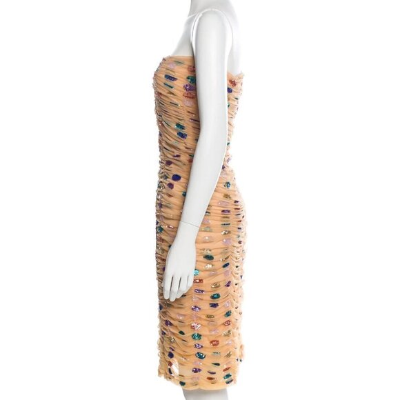 New Retrofête Rachel Strapless Nude Rainbow Crystal Embellished Bodycon Dress - Picture 9 of 10